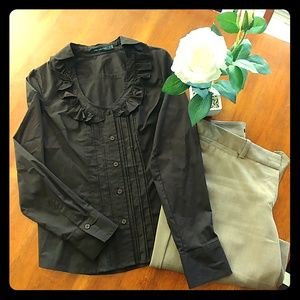 The Limited Long Sleeve Ruffle Scoop-neck Shirt